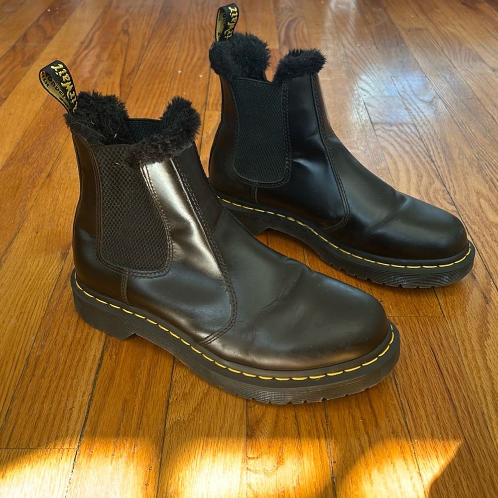 Dr. Martens Black Leather Chelsea Combat Boots with Yellow Stitching - Picture 3 of 6